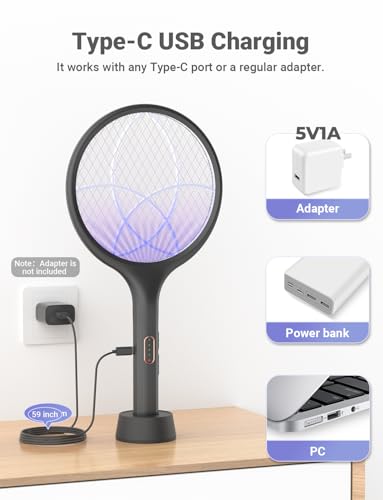 Electric Fly Swatter 4000V Bug Zapper Racket Dual Mode (Black)