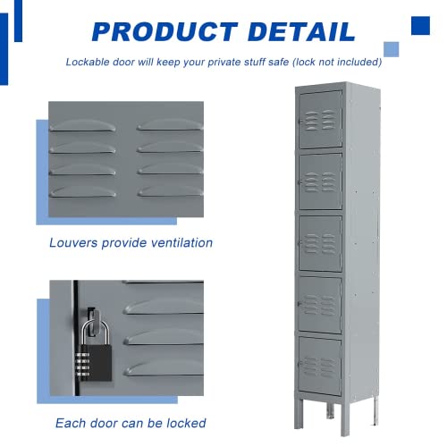 Metal Locker for Employees (Grey / 5 Doors)