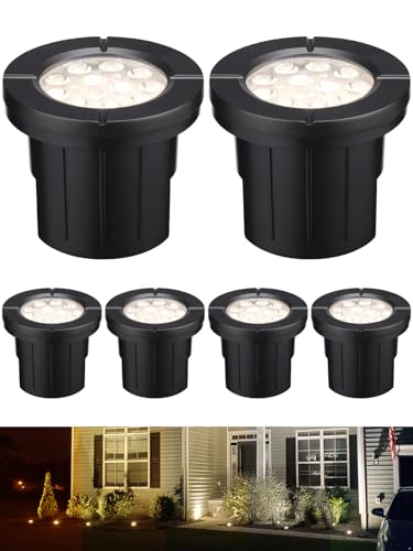 6 Pack Dia. 4 Inch 5CCT Well Lights Flat Top Black (Black)