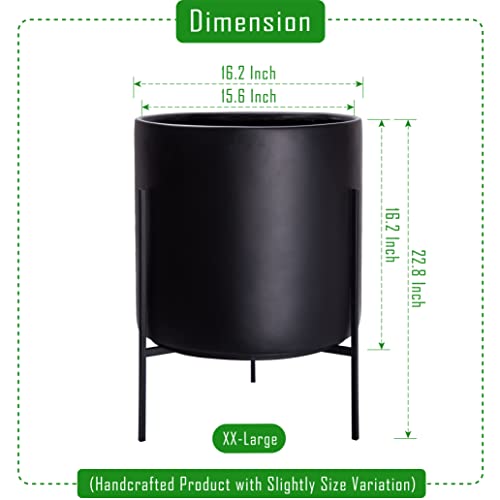 Cylinder Planter Pot with Metal Stand (XX-Large 16 Inch / Black)