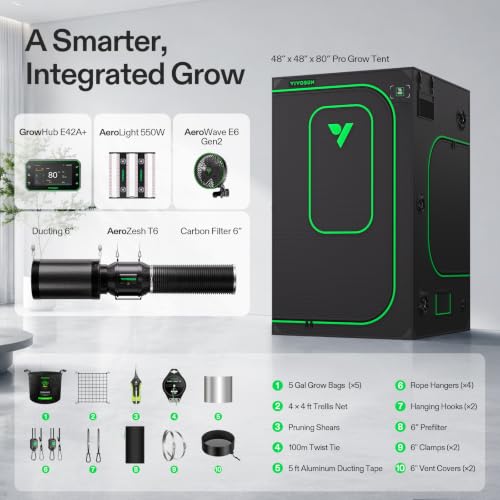 4x4 Pro Grow Tent Kit 550W Aerolight E42A+ Smart Control System (Plus 48" x 48" x 80")