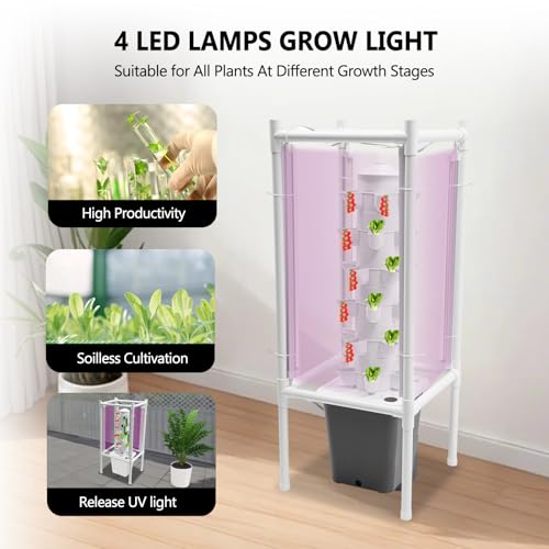 Hydroponics Tower Garden Kit 30 Plant Indoor with LED Grow Light (Gray)