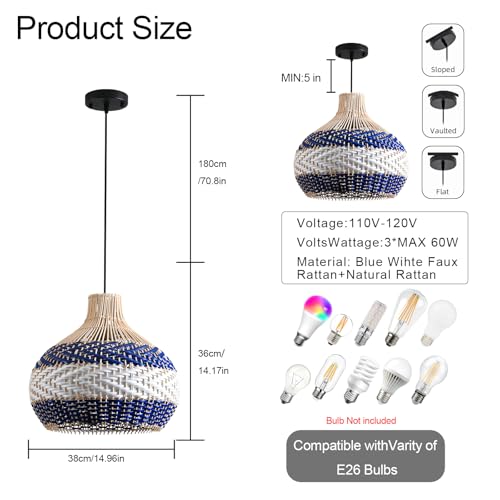 15" Rattan Pendant Light