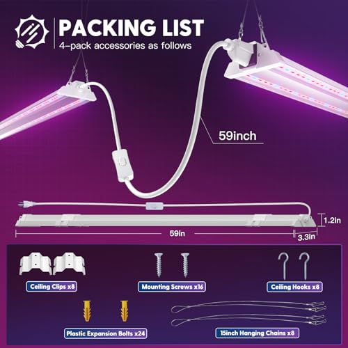 4Pack 4FT Grow Light for Indoor Plants (4 Count)