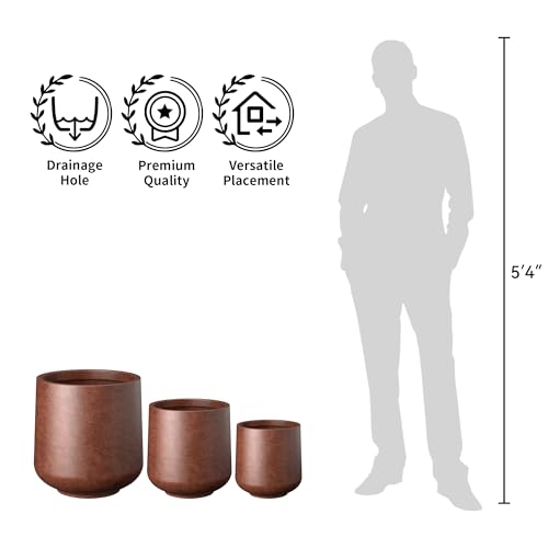 Set of 3 Rusty Concrete Curved Planters 16.5" 13" 9.4" Dia (3 Count)