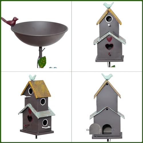 Bird Baths and Bird House with Pole (brown)