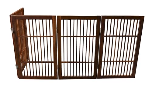 Pet Dog Gate Freestanding (4 Panel 30" Tall / Brown Pet Gate)