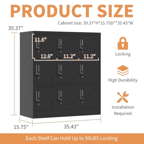 Metal Locker Storage Cabinet with 9 Door (9 door-40" / Black)