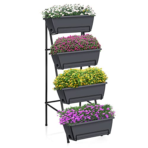 Raised Garden Bed 4 Tier Vertical Garden Planter Indoor Outdoor Raised Planter Box with Legs Elevated Herb Garden Planters for Flowers Vegetables Plants