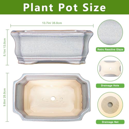 Bonsai Pots Ceramic (13.5 Inch / Rectangular Grey)