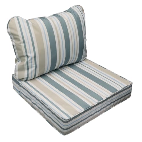 Outdoor Chair Cushions (Slate Gray Blue Coastal Stripe / 22"x24"x5" / 22"x19")
