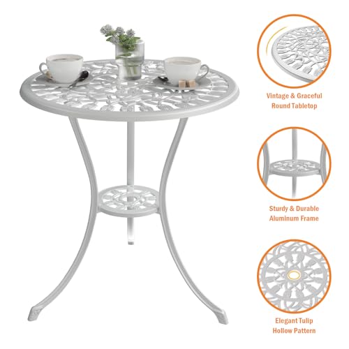 Outdoor Bistro Table and Chairs Set of 2 (Tulip / White)