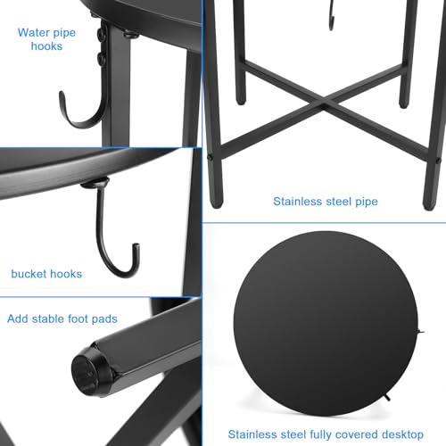 Solid Rain Barrel Stand with Bucket & Hose Hooks Heavy Duty Water Collection Base Suitable for 45 (Solid table top)