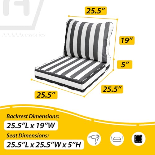 Outdoor Chair Cushions (Gray Cabana Stripe / 25.5"x25.5"x5" / 25.5"x19")