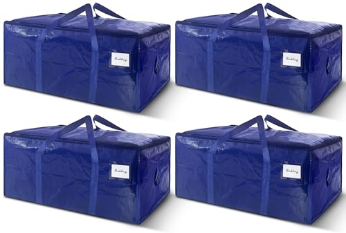 4 Pack Extra Heavy Duty Large Moving Bags with Strong Zipper & Carrying Handles (40 gal-Dark Blue)