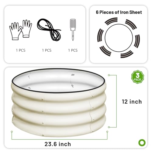3 Pcs 2x2x1ft Round Galvanized Raised Garden Bed Kit Outdoor (3 Count)
