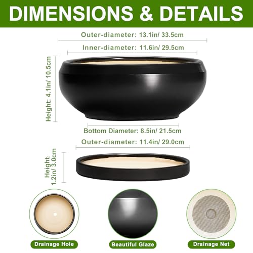 Bonsai Pots 13 Inch (13 Inch / Matte Black)