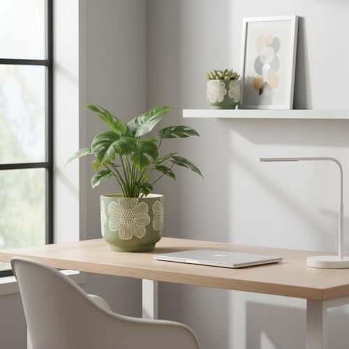 Ceramic Plant Pots (8+6 Inch / Modern Green Floral)