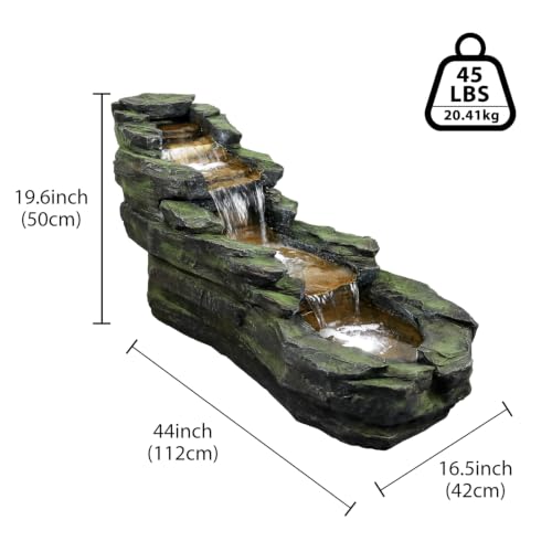 Cascading Rock Outdoor Water Fountain with LED Lights (44" L / Gray_12)