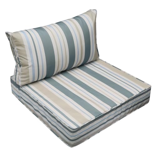 Outdoor Chair Cushions (Slate Gray Blue Coastal Stripe / 25.5"x25.5"x5" / 25.5"x13.5")