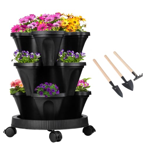 Vertical Planter Tower (Black / 3 Tier)