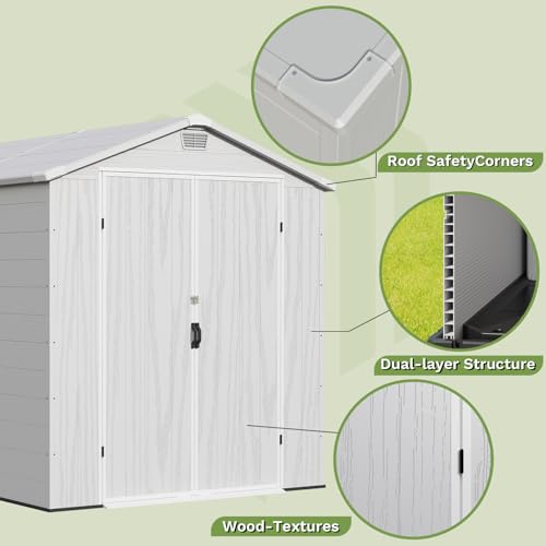 6X8 FT Resin Outdoor Storage Shed with Floor (Light Gray / 6x8)