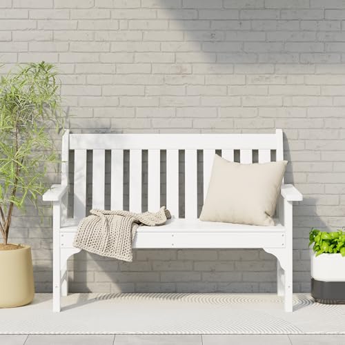 Garden Bench Farmhouse Park Front Porch for Entryway Bench Outdoor Seating Low Bench Patio Bench Outside (White / 51IN)