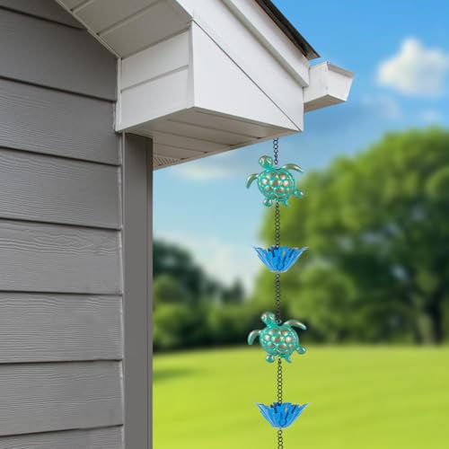 10ft Rain Chain with 16 Cups for Outside Gutters (Green & Blue)