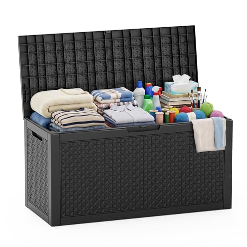 110 Gal Waterproof Outdoor Storage Box UV Resistant Deck Box (Black / 110 Gallon)