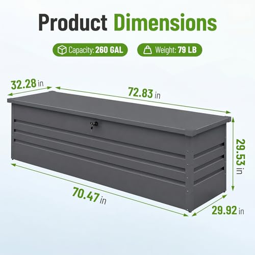 260 Gallon Waterproof Metal Deck Box (Black / 260 Gal(Metal))