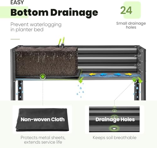 Large Raised Garden Bed with Legs & Storage Shelf 71x23x32 in