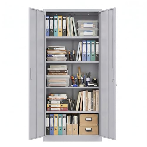 71 Inch Lockable Metal Garage Storage Cabinet with 4 Shelves (Grey / 15.75"D x 31.50"W x 70.87"H)