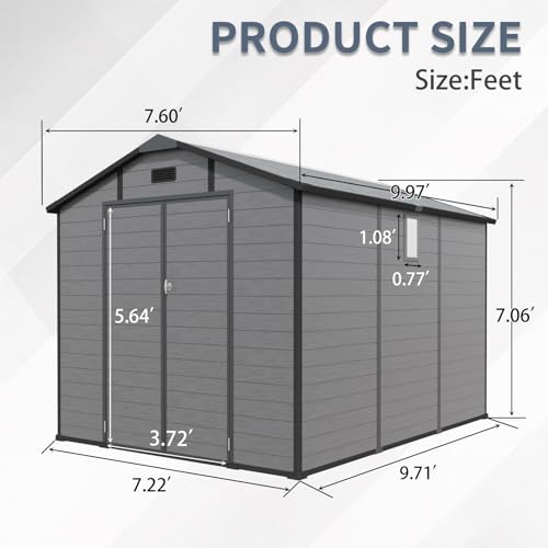 8x10 ft Outdoor Resin Storage Shed with Floor (8 x 10 FT / Dark Grey)