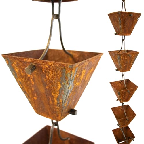Medium Square Cups Rain Chain (18 Feet / Weathered Steel)