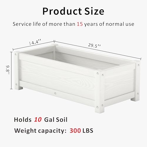 HDPE Raised Planter Box Outdoor (29.5 x 14.4 x 9.8 in / White)
