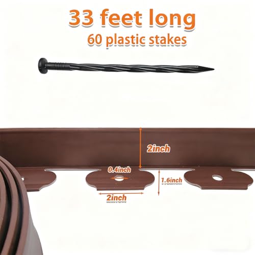 Landscape Edging (Brown-33Feet-2in / Plastic Stakes)
