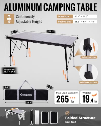 Large 55.1" Folding Camping Table (8p-pro-55.1"×27.6" - Adjustable Height)