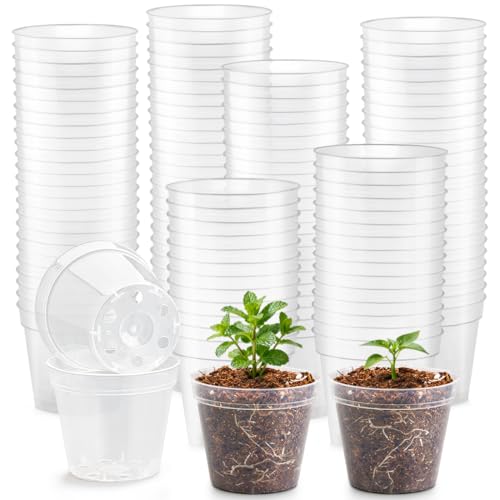 200 Pack 2.5 Inch Clear Nursery Pots with Drainage Hole (Clear / 2.5 Inch-200P)