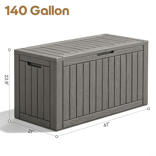 140 Gallon Outdoor Storage Box Waterproof Deck Box for Patio (Grey / 140 Gallon)