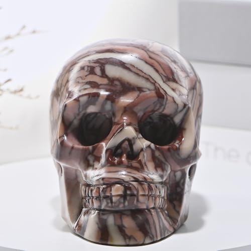 5''Natural Chocolate Crystal Skull Head Hand Carved Reiki Healing Stone Statue Healing Home Office Art Room Decoration (Chocolate Stone / 5inch)