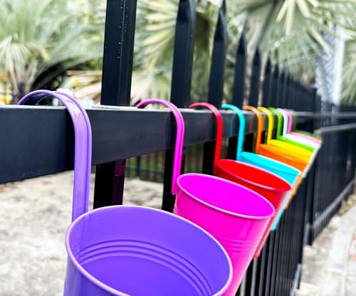 10 Pack 4" Galvanized Metal Railing Planters with Hooks (Round - 3.9 Inch)