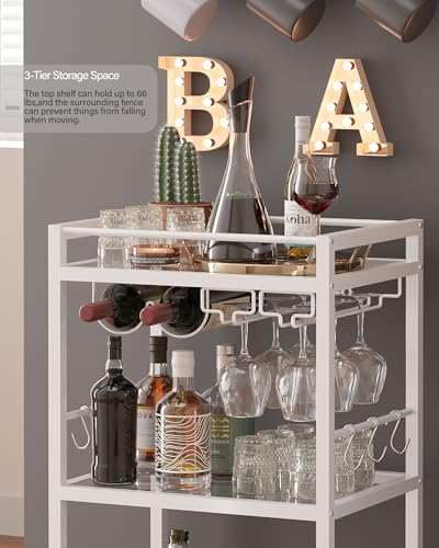 Bar Cart with 3 Mirrored Shelves (White（3 Tier）)