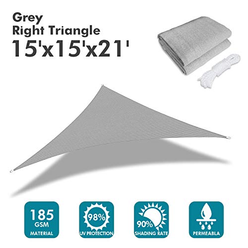 15'x15'x21' Sun Shade Sail Gray Curved Triangle (Gray / 1 5' X 1 5' X 2 1')