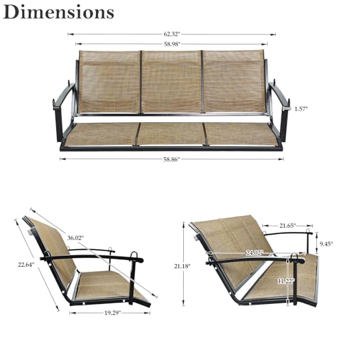 Textilene 3 Seat Hanging Swing (Coffee)