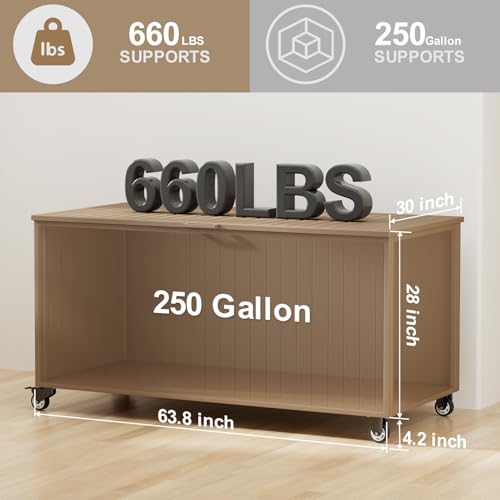 250 Gallon Metal Large Outdoor Deck Box with 4 Wheels (250 Gallon / Brown)