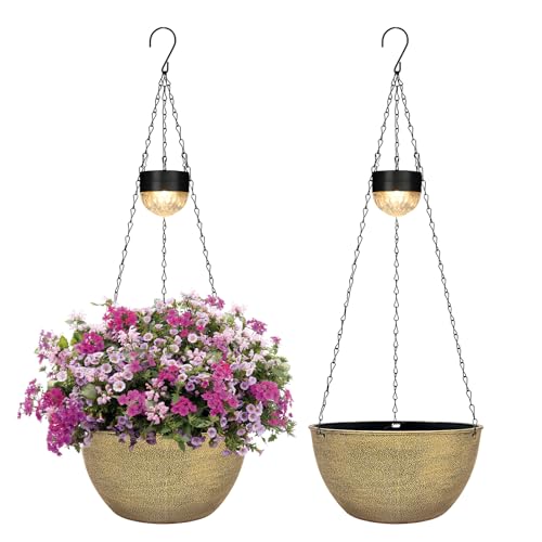 2 Packs Solar Hanging Basket Planters for Plants Outdoor (Copper)
