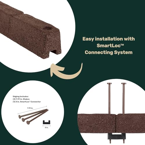 4' Rubber Cobblestone Flexible No Dig Landscape Mulch Border Edging with Anchoring Spikes for Lawns (4 Edgers)
