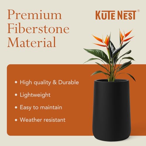 KUTENEST 23.1" Premium Tall Large Conico Fiberstone Outdoor Planter (Black / 23.1" H x 14.7" D)