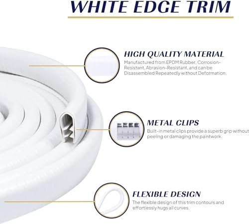 1/2" x 3/8" U‑Channel Edge Trim Seal Strip with Metal Clips 85Ft (85Foot / White)