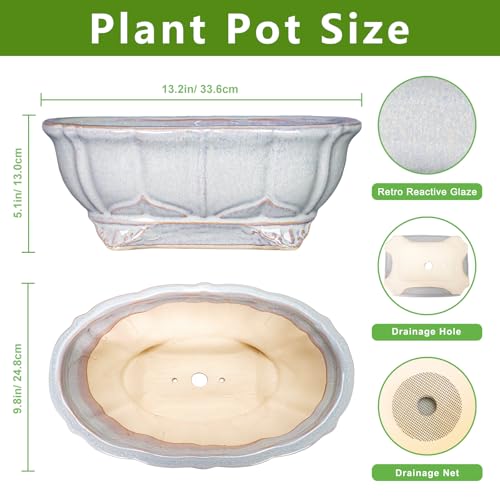 13.2 Inch Succulent Pots (13.5 Inch / Oval Grey)